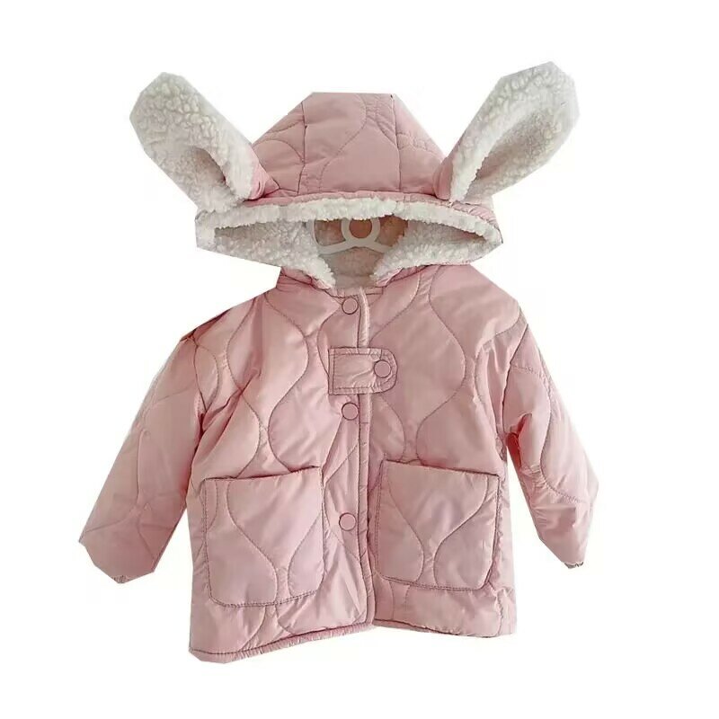 Abrigo de lana de cordero con capucha para niña pequeña, abrigo de algodón cálido, ropa coreana para niños, dulce y lindo, invierno, 2023