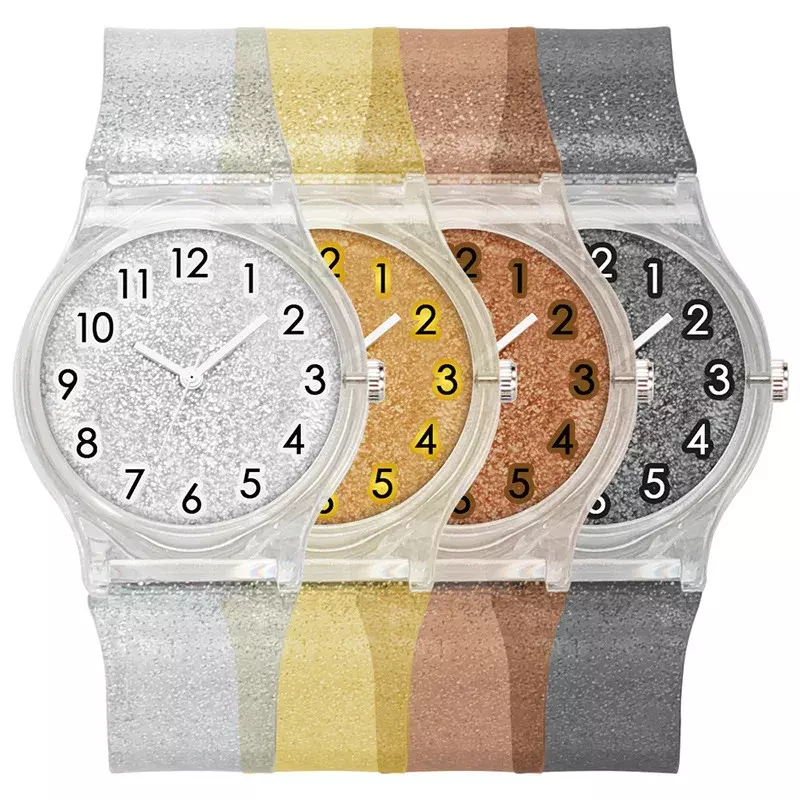 Relógio de pulso transparente colorido infantil, relógios esportivos simples, multicoloridos, relógios de quartzo unisex para crianças, presentes
