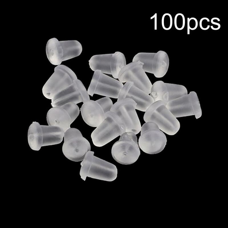 100pcs/lot Bullet-shaped Round Rubber Earring Backs Stoppers Ear Stud Earrings Cap Transparent Ear Plugging Blocked Studs