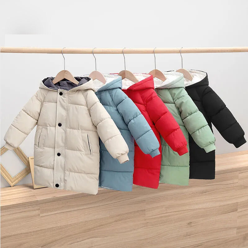 Crianças para baixo algodão enchimento parkas comprimento médio acolchoado roupas masculinas feminino médio para crianças crianças em casacos de inverno