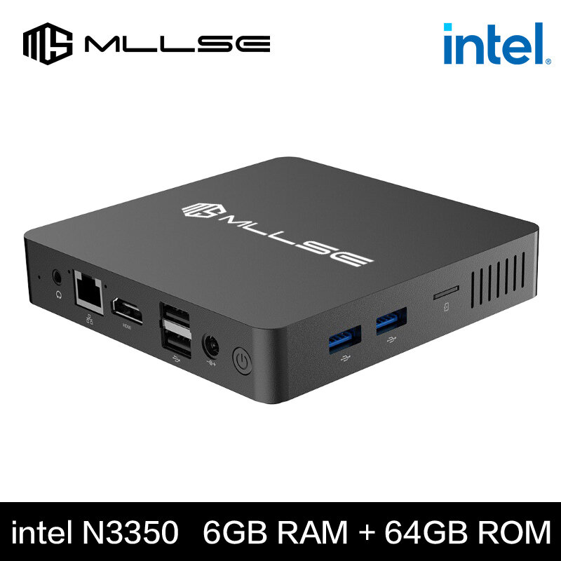 MLLSE-Mini PC Intel Celeron M2, N3350 CPU, 6 Go de RAM, 64 Go de ROM, Dean Compatible + VGA, USB 3.0, Win10Pro Desktop, WiFi Portable, BT 4.2