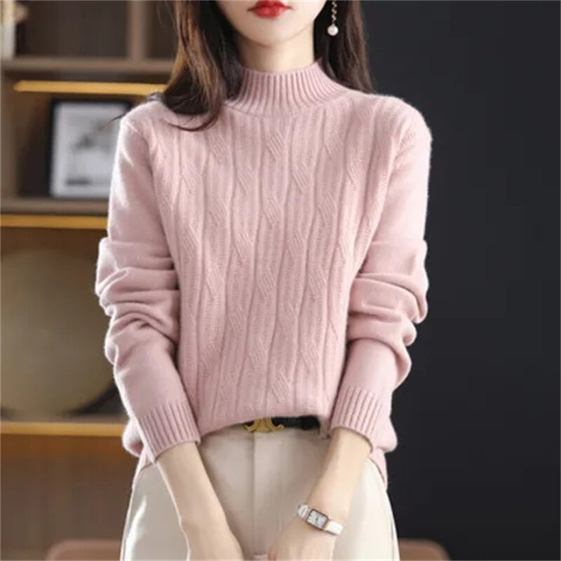 2024 Sweater Women's High Stacked Collar Pullover Long Sleeve Winter Knitted Sweater Warm High Quality Bottoming Shirt Knitwear