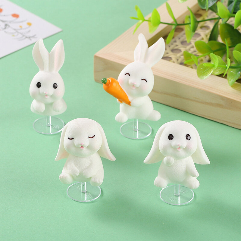 Cute Rabbit Figurine Micro Landscape Ornaments With Stand Mini Bunny Desktop Vehicle Mounted Decor Dollhouse Miniature Model Toy