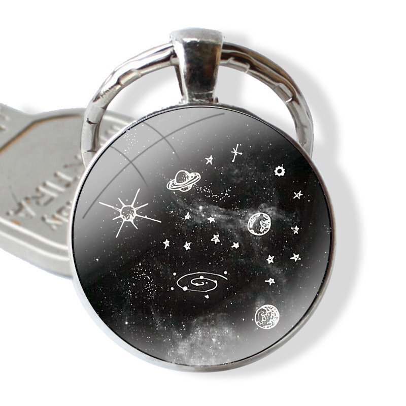 Keychain Handmade Glass Cabochon Key Ring Holder Pendant Key Chains Moon Star