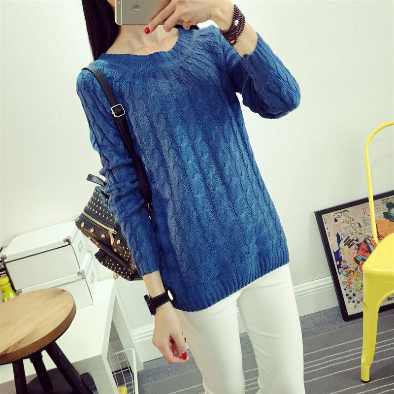 New Autumn and Winter Fashion Korean Solid Fried Dough Twists Round neck Thickened Loose Versatile Western Women's Sweater