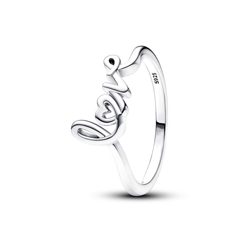 Anel fileira de corações eternidade anel de amor escrito à mão anel de noivado joalheria para mulheres presente de aniversário 925 prata, novo, 2024