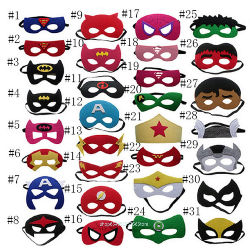 Superhero Children's Masks Spiderman Iron Man Thor Hulk Decorations Baby Boys Girls Masks Heroes Halloween Party Gift