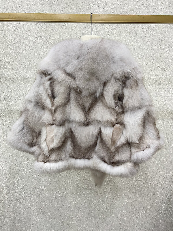 女性のための本物のキツネの毛皮のバッグ,厚くて暖かい,天然のキツネの毛皮の襟の衣類,半分の袖
