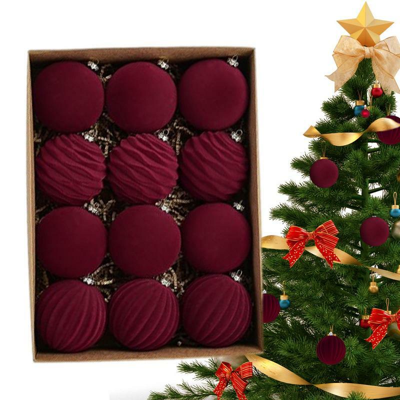 Ornements d'arbre de Noël de flocage rouge vin, décoration de fête, nouvel an, sphères de Noël, 8cm, 12 pièces, 2024