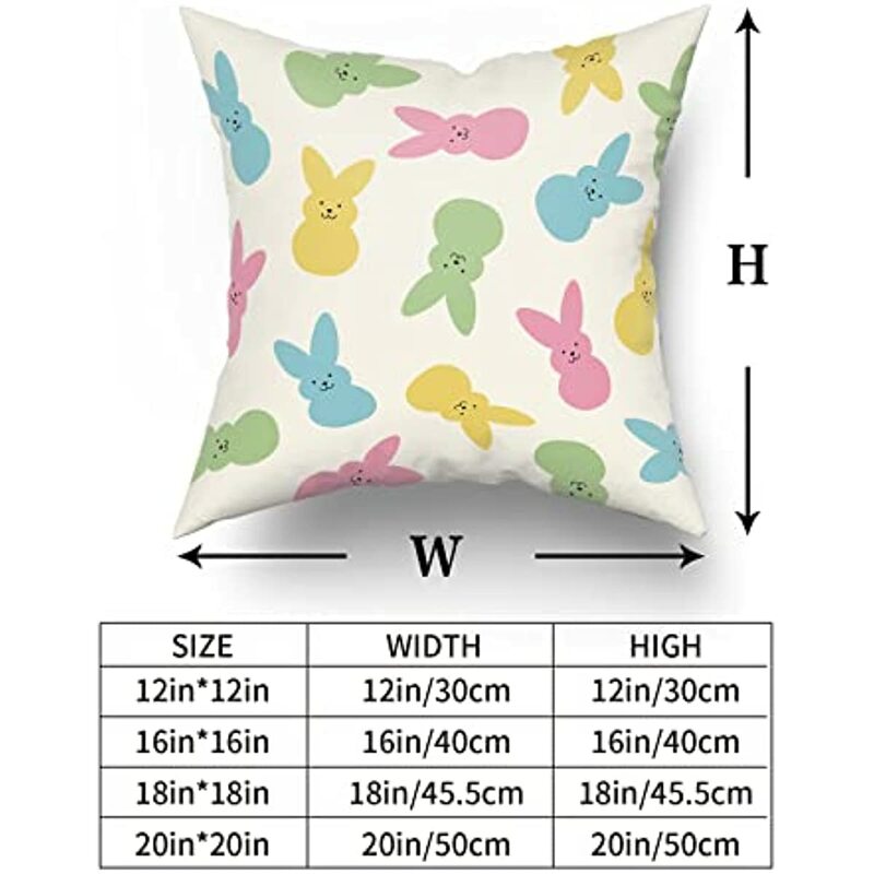 Spring Easter Pillow Covers  Easter Colorful Bunny Rabbit Holiday Decorative  Pillowcase Cotton Square Cushion Cover Decor