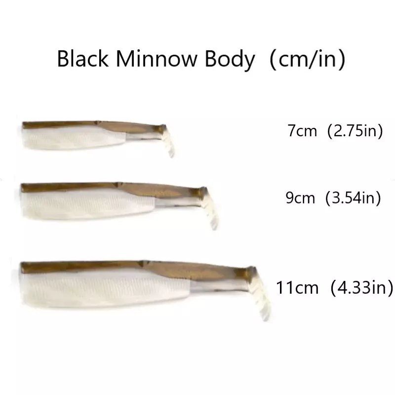 Isca minnow preta para pesca, isca macia com cabeça de gabarito, para baixo, lúcio, poleiro, 70mm/90mm/110mm