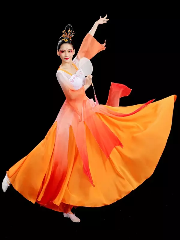Classical Dancing Dress Women's Elegant Gauze Clothes Chinese Style Costume Exercise Clothing Large Swing Skirt