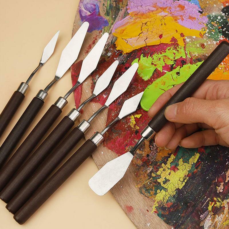 ステンレス鋼の油絵ナイフのセット,木製のハンドル付きの7つの油絵のセット