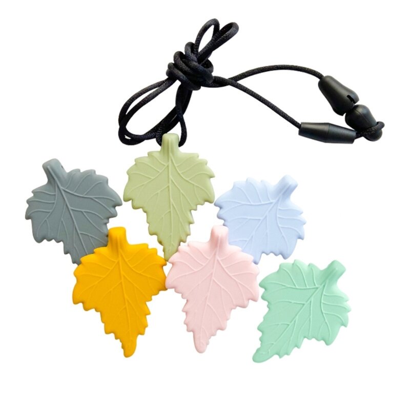 Cartoon Leaf Necklace Teething Toy Silicone Teether Chewing for Baby Toddlers Infant DIY Pacifier Accessories
