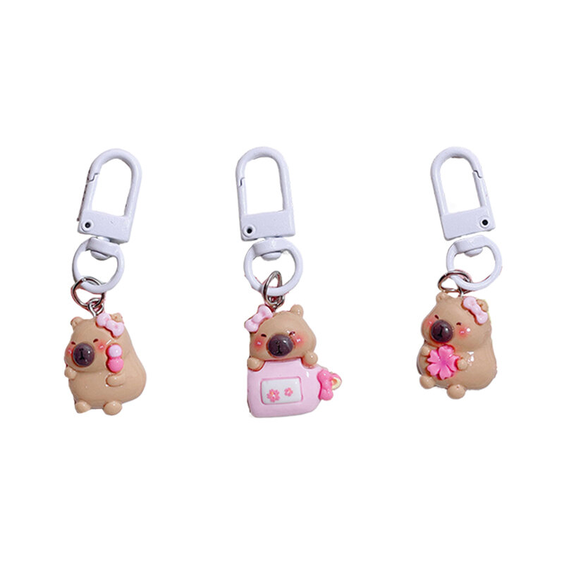 Cute Capybara Keyring Sweet Cartoon Animal Keychain Capybara Key Holder Pendant School Bag Charm Best Friend Gifts
