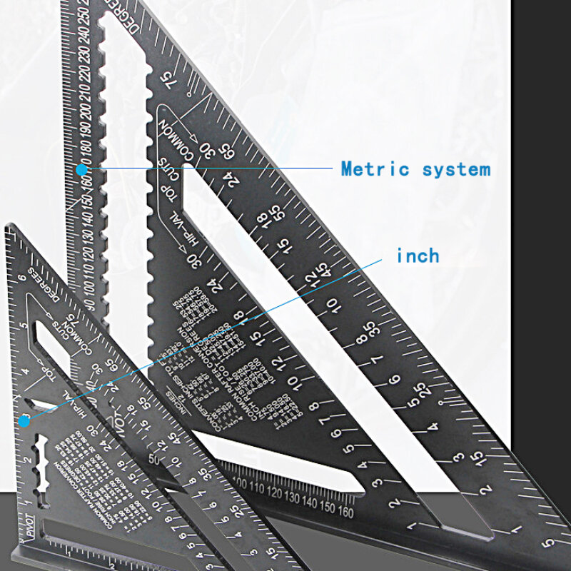 Carpintaria Aluminum Alloy Triangle Gauges Ferramentas de medição Marcador de alta precisão Régua de ângulo Métrica e Imperial