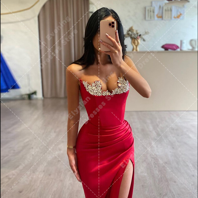 Czerwona nowoczesna damskie suknie wieczorowe seksowna syrena boczne rozcięcie księżniczka koktajlowa, balowa suknia formalna moda impreza celebrytów