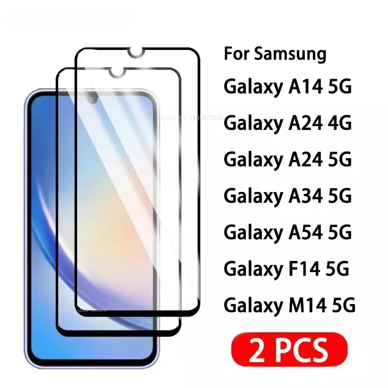 Protetor de Tela Transparente HD para Samsung Galaxy, Vidro Temperado, 4G, Filme 5G, A14, A04, A04e, A24, A34, A54, F14, M14, 2 Unidades