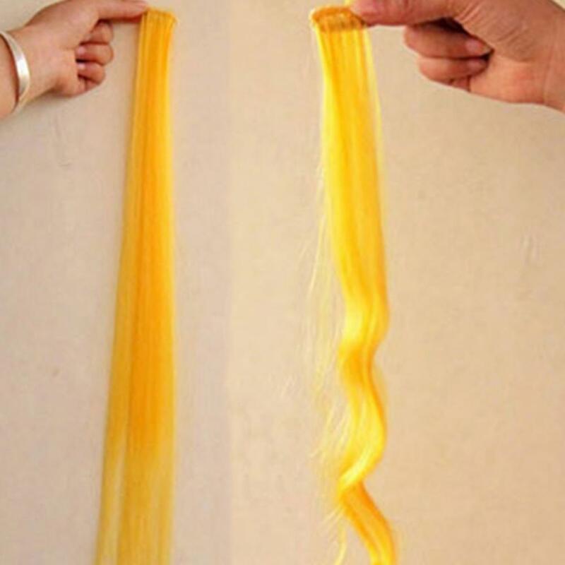 Wig rambut sintetis wanita, ekstensi rambut palsu panjang lurus Multi warna, Wig pesta Clip-In 55cm
