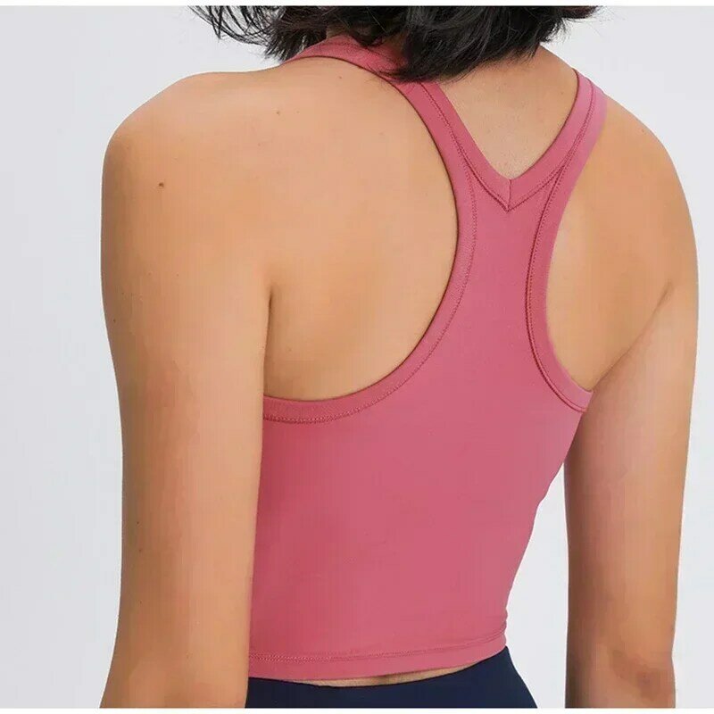 Lemon rompi Yoga cepat kering wanita, pakaian dalam olahraga lari dengan bantalan dada, Tank Top kebugaran kasual elastis