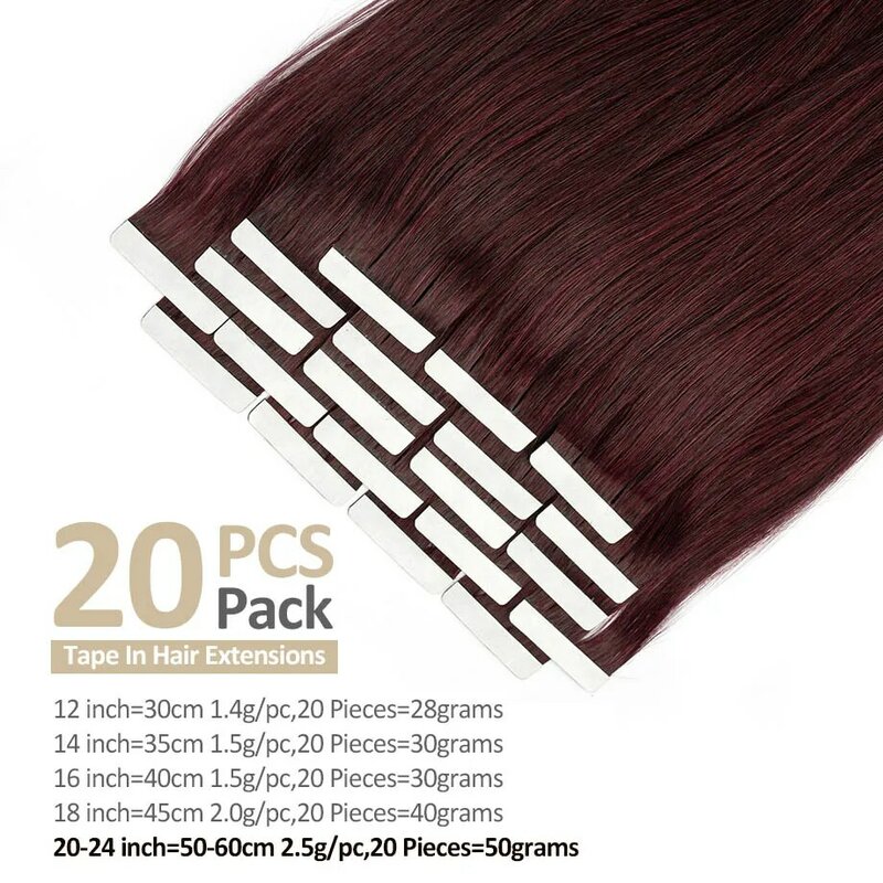 Лента для наращивания волос настоящие человеческие волосы бордовые волосы натуральные бразильские волосы без повреждений прямые Бесшовные Азия корейские удлинители 20P