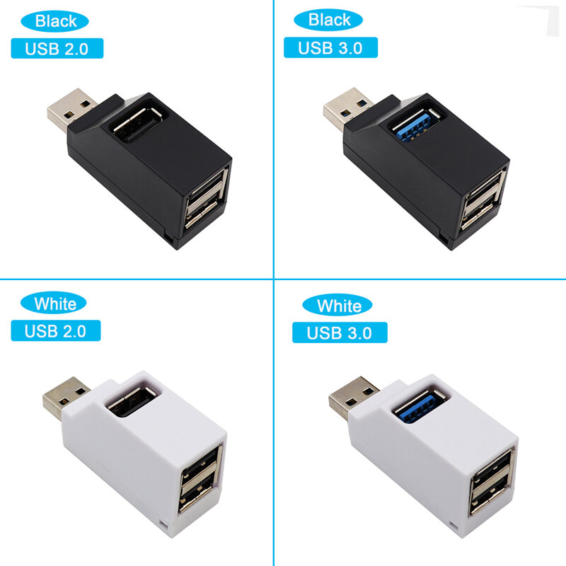 Adaptador de concentrador USB 3,0, Mini caja divisora, 3 puertos, transferencia de datos de alta velocidad, estación de acoplamiento para PC y portátil