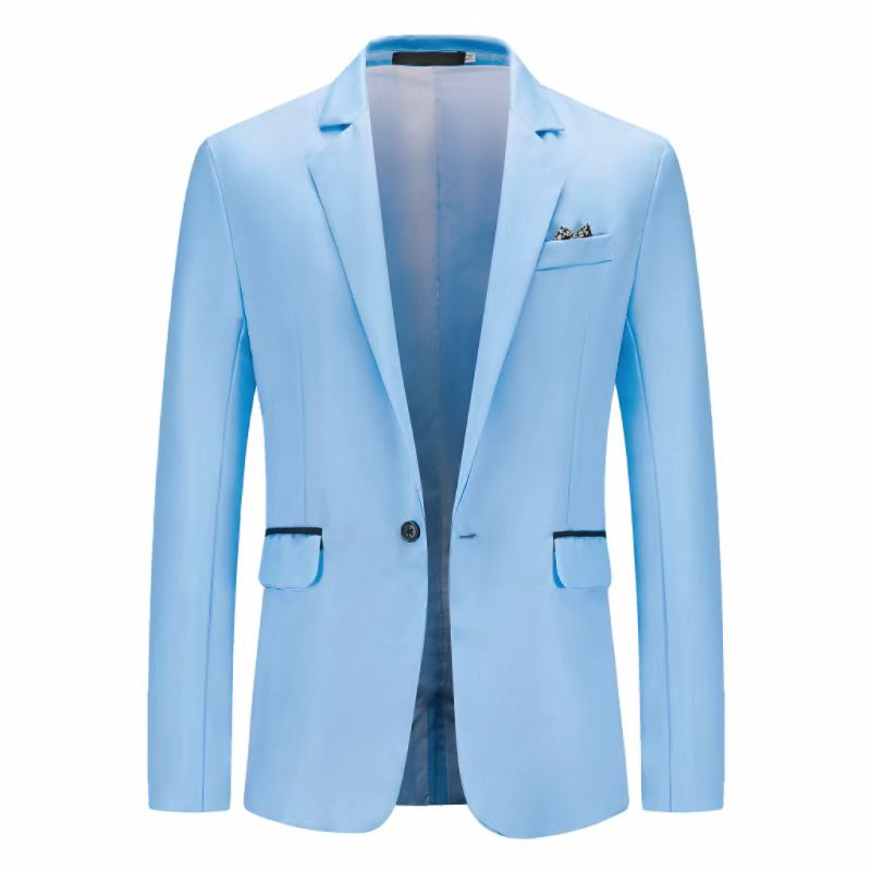 Облегающая однотонная мужская деловая Повседневная джентльменская тонкая куртка с одной пуговицей и отворотом, 8 цветов, европейский размер