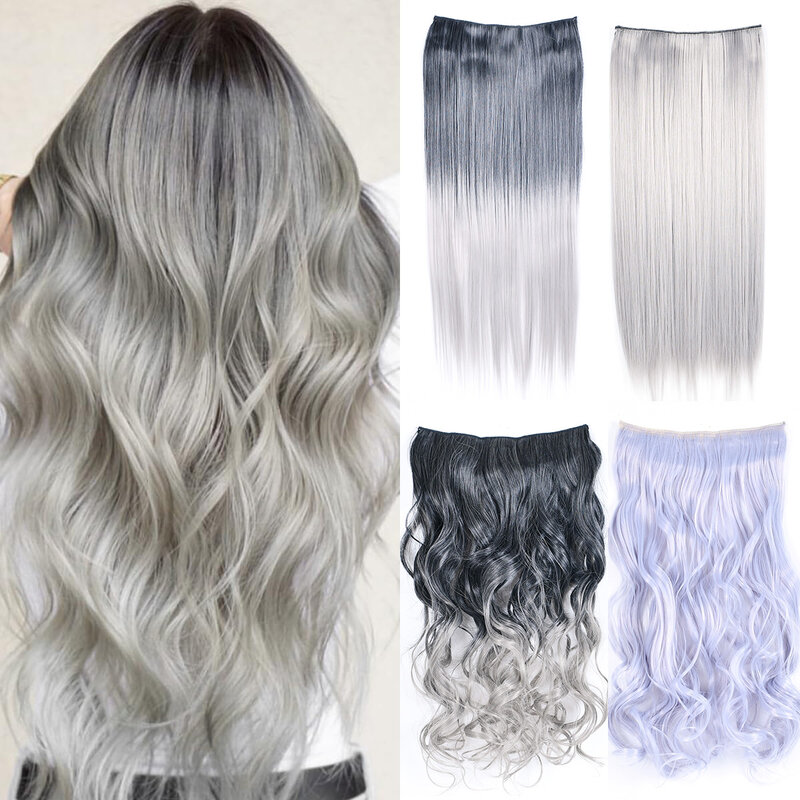 Zolin synthetisches Haarteil graue Farbe Clip in Haar verlängerung mit 5Clips langes glattes Haar für Frauen Mädchen