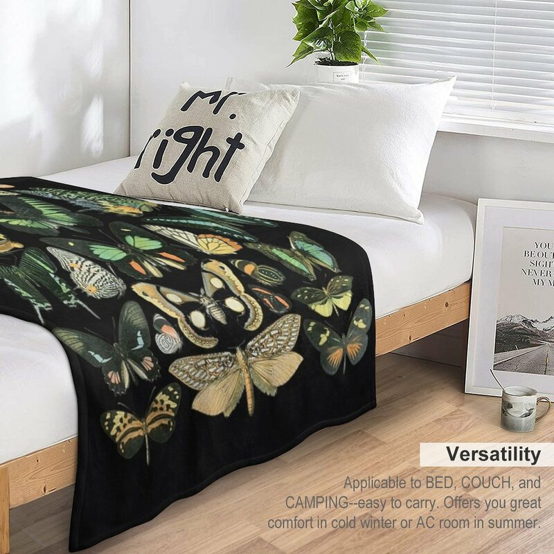 TShirt92 grafik kupu-kupu terinspirasi antik selimut lempar selimut tempat tidur dekoratif kotak-kotak tempat tidur