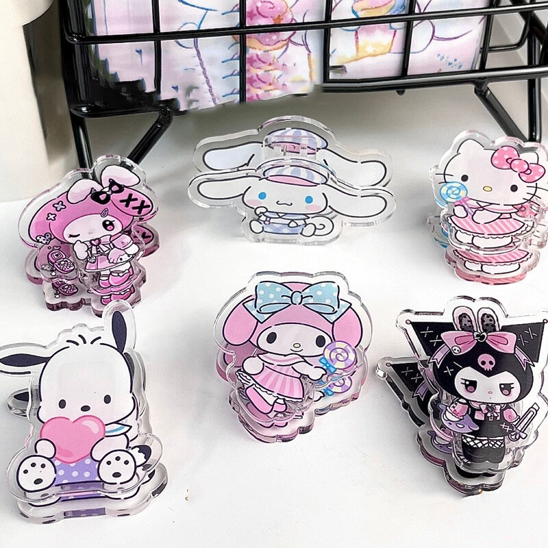 Nieuwe Kawaii Schattige Sanrio Hellokitty Kuromi Mymelodie Cinnamoroll Pochacco Acryl Klem Briefpapier Clip Cartoon Cadeau Speelgoed Voor Meisjes