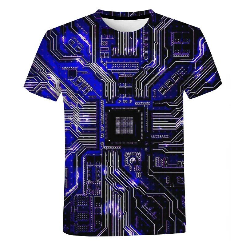 Funny Circuit Integrated Board T Shirt For Men 3D Print Short Sleeve Top Casual T-shirt Loose Tee Shirt Men Vintage Clothing
