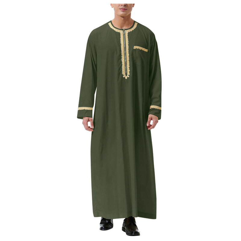 Ropa islámica musulmana para hombre, Kimono largo con cremallera, estampado de Jubba Thobe, abaya, caftán islámico, Dubai, ropa árabe