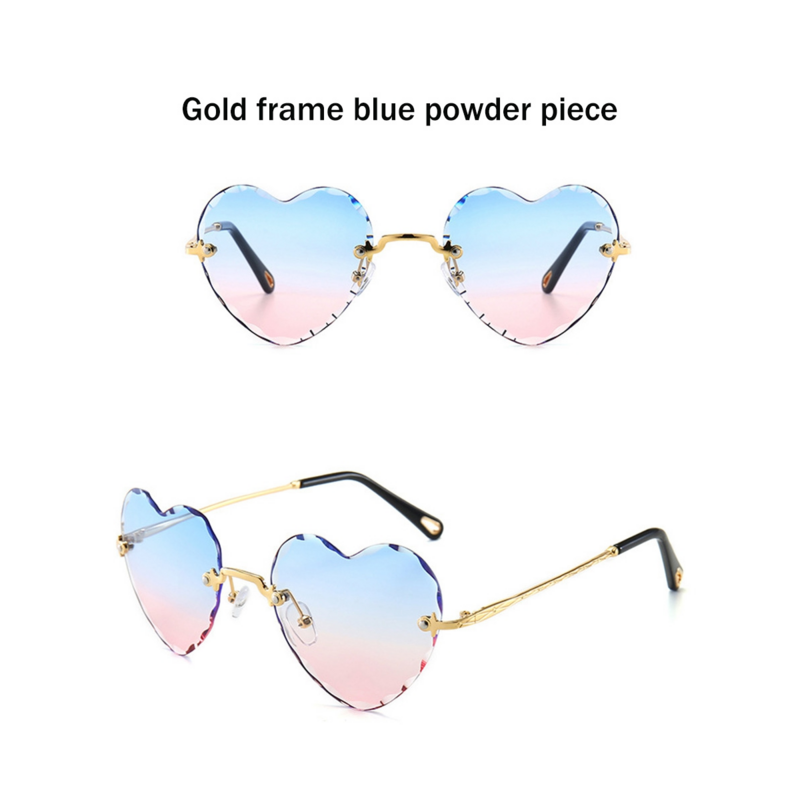 7 пар ярких солнцезащитных очков с металлическими гранями, милые Солнцезащитные очки без оправы в форме сердца с морскими хлопьями, солнцезащитные очки