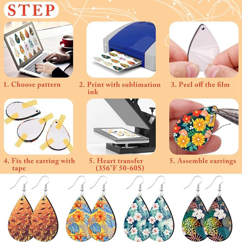 180 Pcs Sublimation Blanks With Earring Hooks And Jump Rings Unfinished MDF Teardrop Earrings Blanks