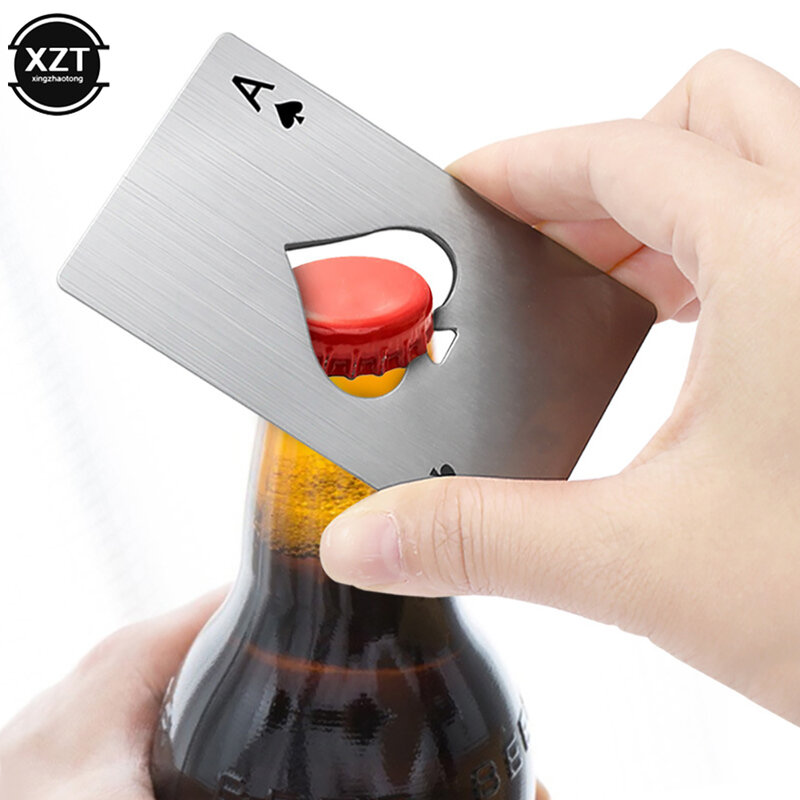 1 Buah Kartu Poker Pembuka Botol Bir Portabel Baja Nirkarat Pembuka Botol Aksesori Dapur Serbaguna Alat Pembuka Botol Kartu