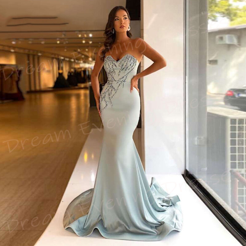 Arabic 2024 Charming Women's Mermaid Modern Evening Dresses Sexy Strapless Sleeveless Prom Gowns Beaded فساتين للمناسبات الرسمية
