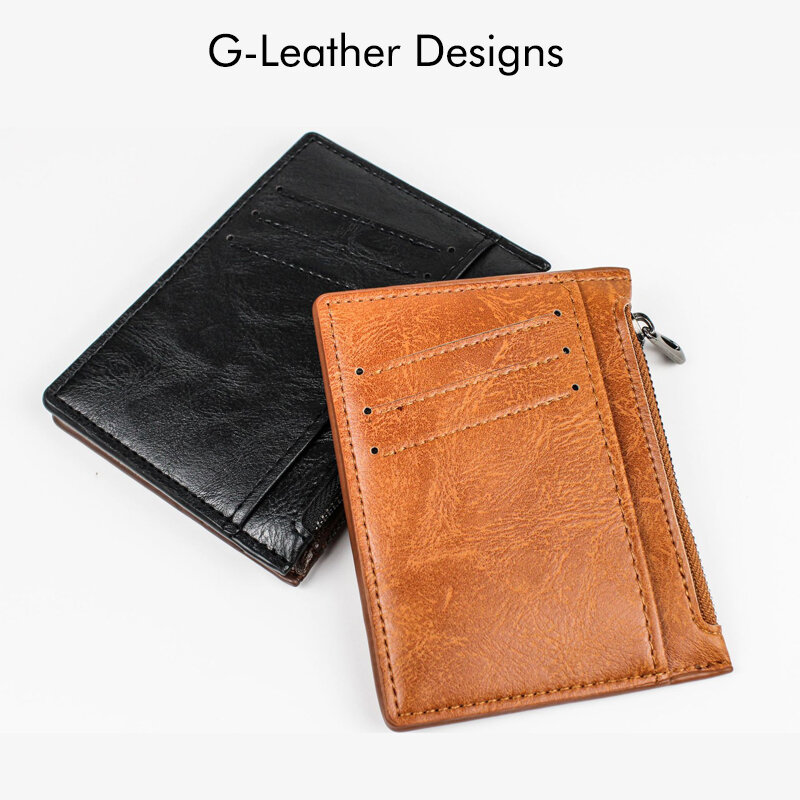 Schlank Zipper Kreditkarte Halter Vintage Leder für Männer Mini Kurze Brieftasche Kleine Geldbörse Personalisierte
