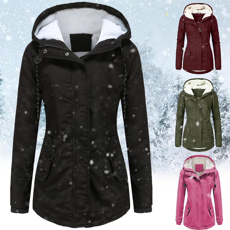 여성용 따뜻한 솔리드 플러시 두꺼운 롱 재킷, 야외 하이킹 후드, 캐주얼 방풍 파카 코트, 겨울 코트, 신상