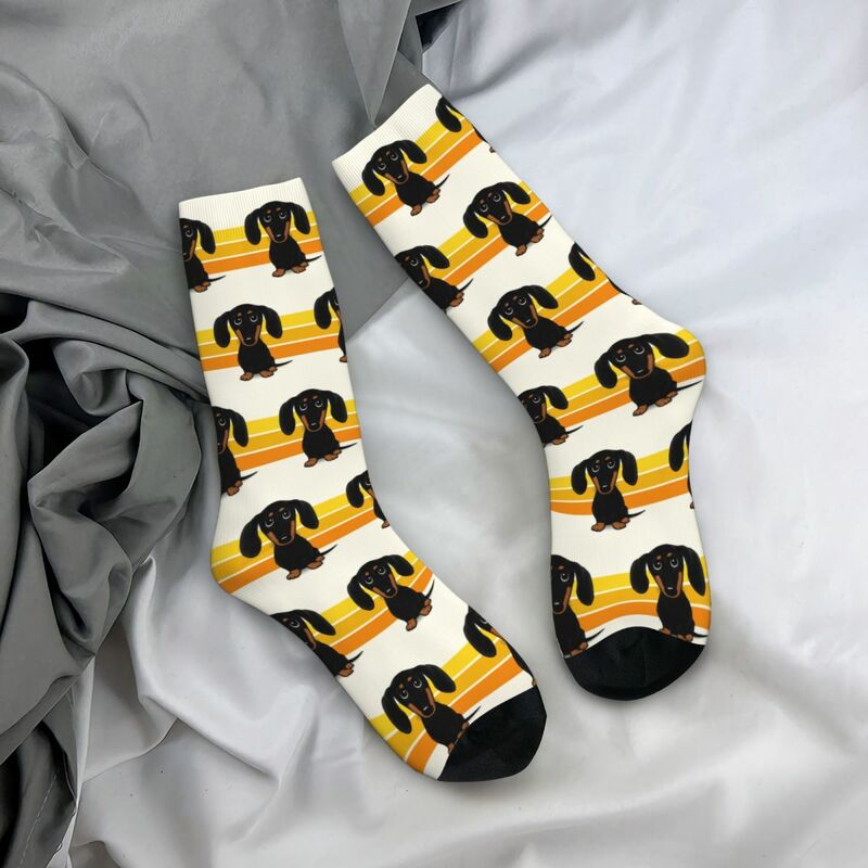 Preto e Tan liso revestido Dachshund Cartoon Dog Socks, Harajuku macio meias, todas as temporadas longas meias para homem e mulher, presentes bonitos