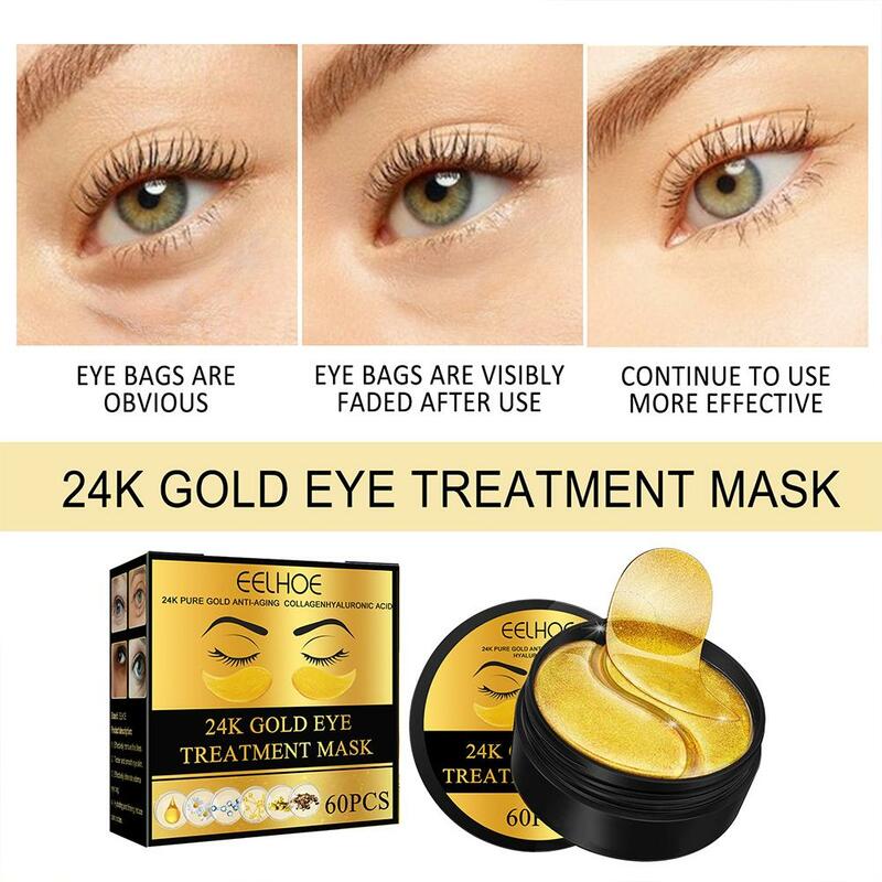 24k Gold Collagen Eye Patches Anti Aging Crystal Collagen 60 Moisturizing Anti Eye Puffiness Eye Patches Patches Pcs M O6s7