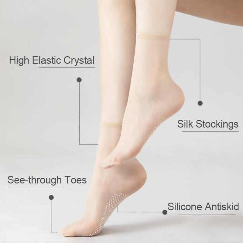 5 pasang kaus kaki pendek wanita kaus kaki sutra kristal tak terlihat kaus kaki pergelangan kaki tipis sutra untuk wanita ultratipis Non selip