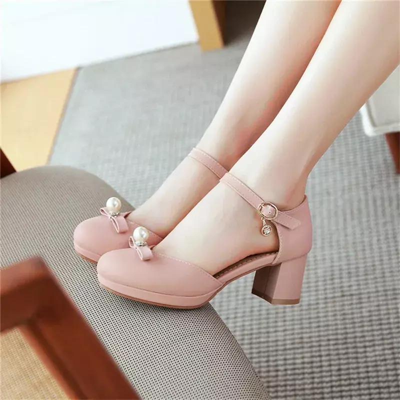 Summer PU Leather Princess Girls Wedding Party Shoes Bow Knot Woman High Heeled Shoes Big Girls Party Dance Leather Sneakers