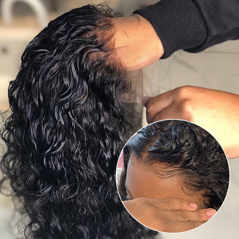 Curta onda de água Bob peruca, perucas sem cola, pré-arrancadas com o cabelo do bebê, brasileiro profundo encaracolado, HD Lace Front cabelo humano, desgaste e ir
