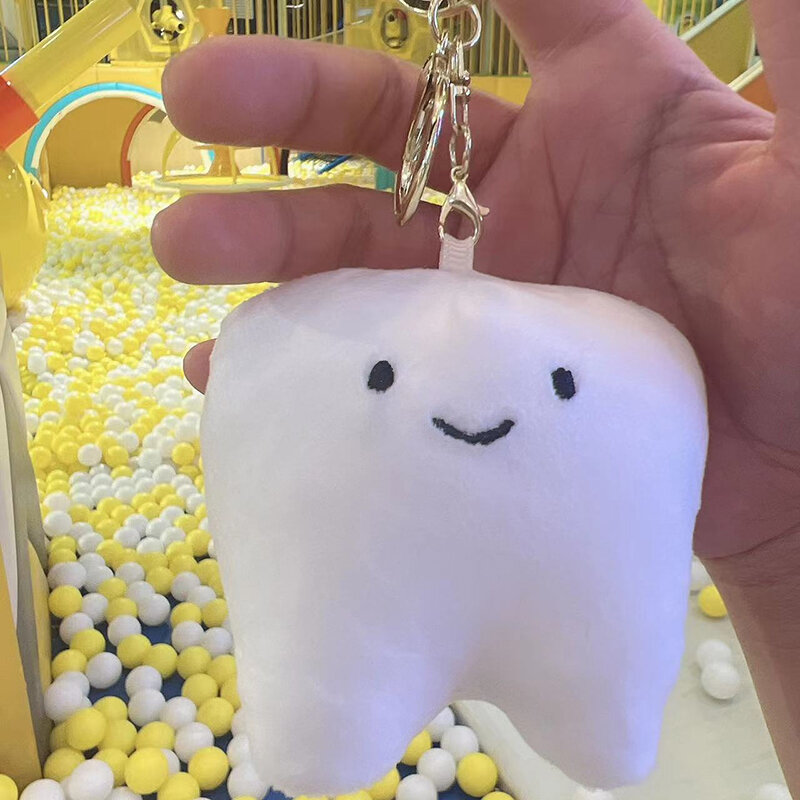 Lovely Cartoon Simulation Tooth Pendant Keychain Women Girls Bag Hanging Accessories Gift Kids Plush Toy Pendant