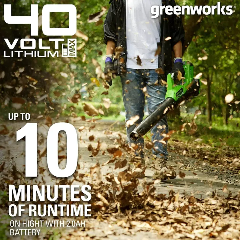 Greenworks 40V (115 MPH / 430 CFM) Brushless Cordless Axial Leaf Blower, 2.0Ah Battery and Charger Included