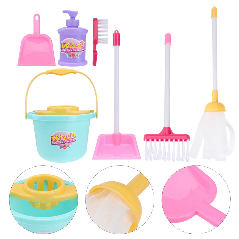 Conjunto de ferramentas de limpeza infantil, brinquedos infantis, kit de varredura, brinquedos de fingir, ferramentas plásticas, 7 peças
