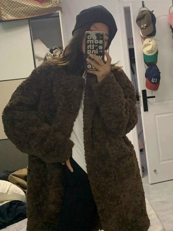 Lamb Wool Coat Women's Autumn and Winter 2023 New High End Thickened Mid Length Korean Top  Long Faux Fur Coat