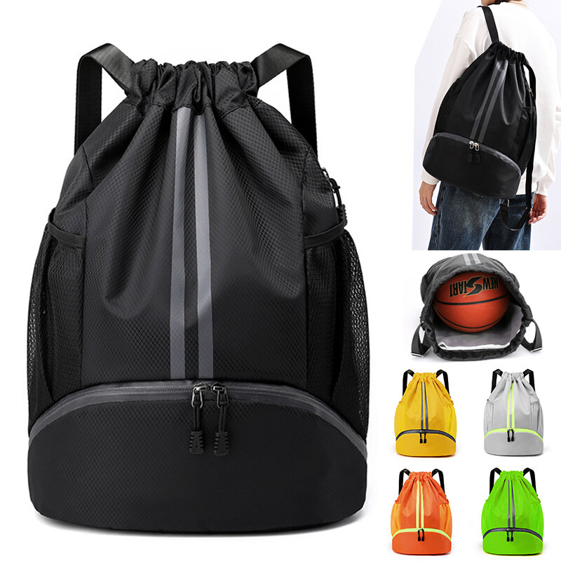 Outdoor Men Sports Bags Large Football Basketball Bag Gym Swimming Drawstring Bag Women Camping Waterproof Shoes Oxford Backpack