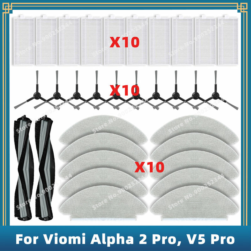 Compatible For Viomi Alpha 2 Pro / V5 Pro / V-RVCLM27B / V-RVCLM40B Replacement Parts Accessories Main Side Brush Filter Mop