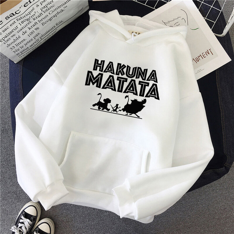 Y2k 90s hoodies อะนิเมะ Kawaii Hakuna Matata hoodie Disney Lion King สเวตเชิ้ตสำหรับผู้หญิงเสื้อผ้ามีฮู้ด